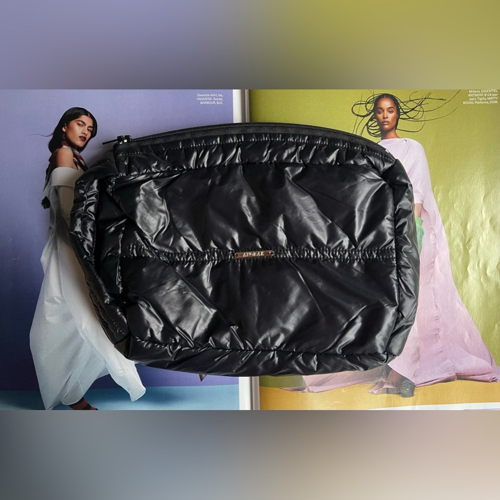 Anorak Quilted Puffer Cosmetic Bag / Travel Pouch Lightweight In Black
